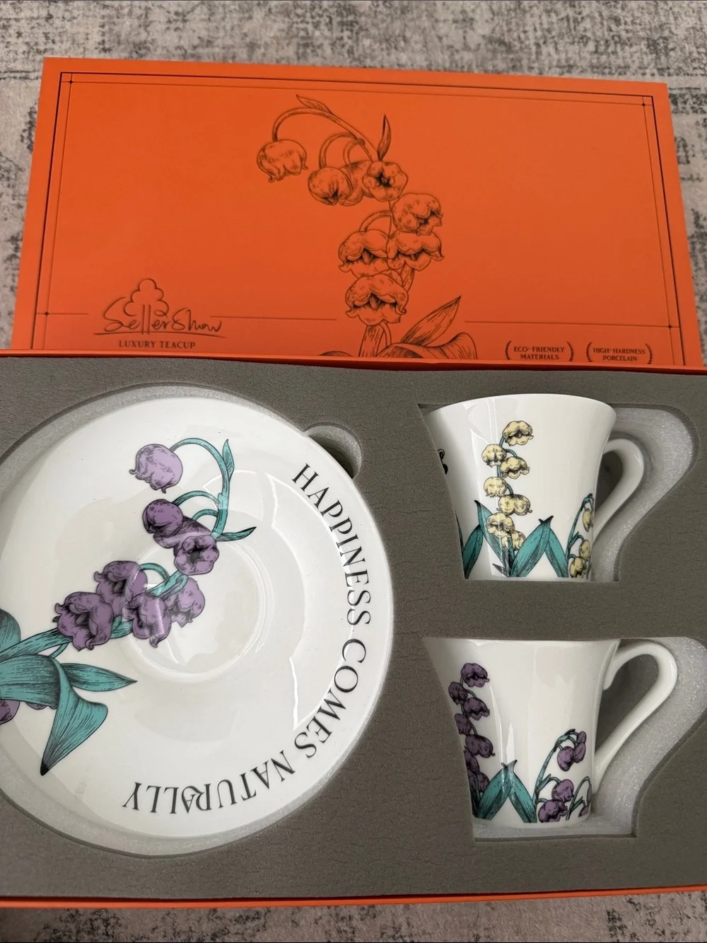 Luxury Teacup Set with Floral Design - Purple & Yellow Accents